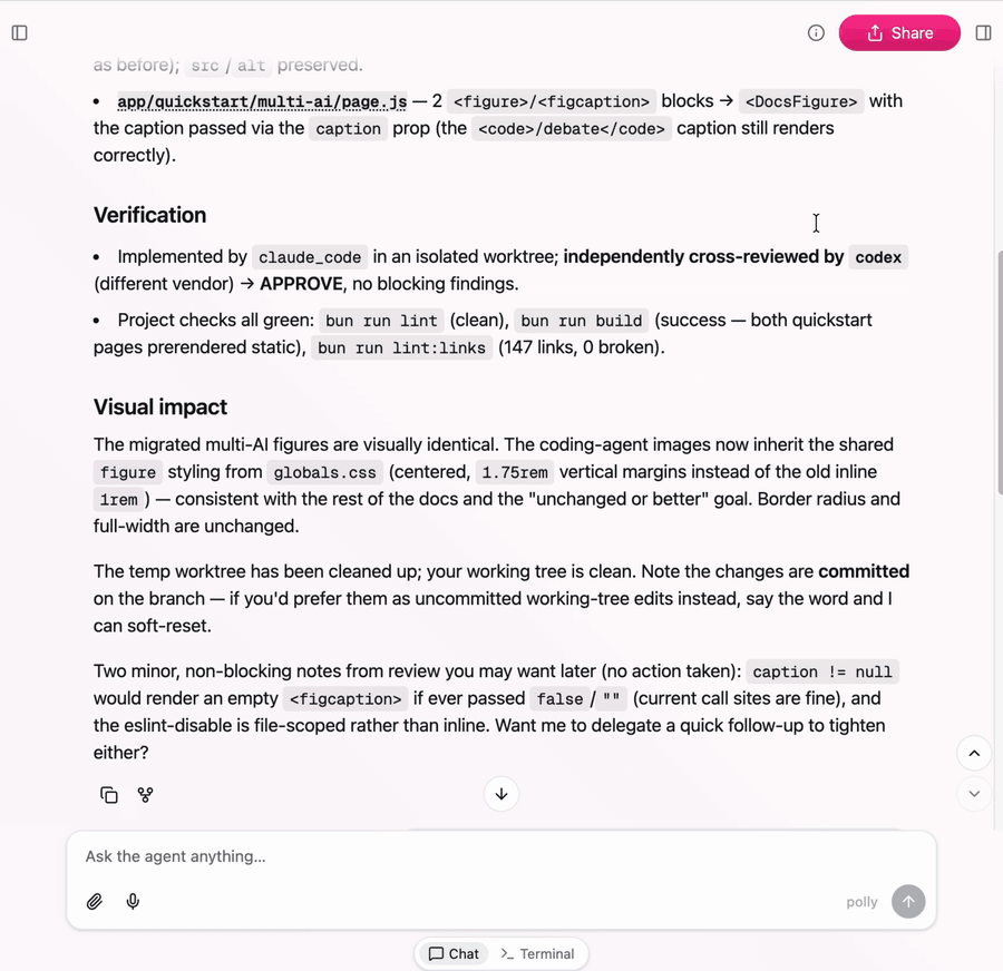 Switching from Polly to sub-agents in the Agents panel